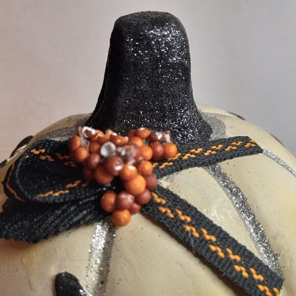 Halloween White Jack-O-Lantern on Black with White Polka-a Dots Pedestal - Picture 8 of 8